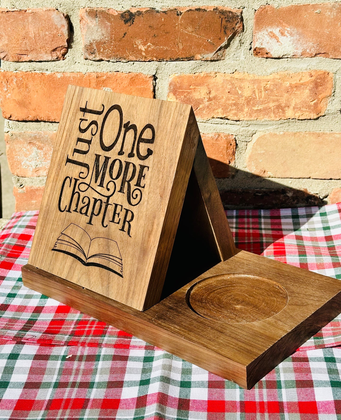 Wooden Triangle Book Holder With Cup Holder | Custom Engraved